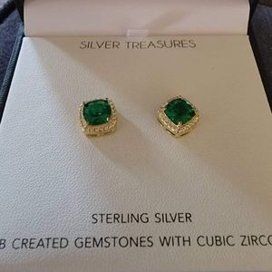 Sterling Silver Lab Created Emerald Earrings